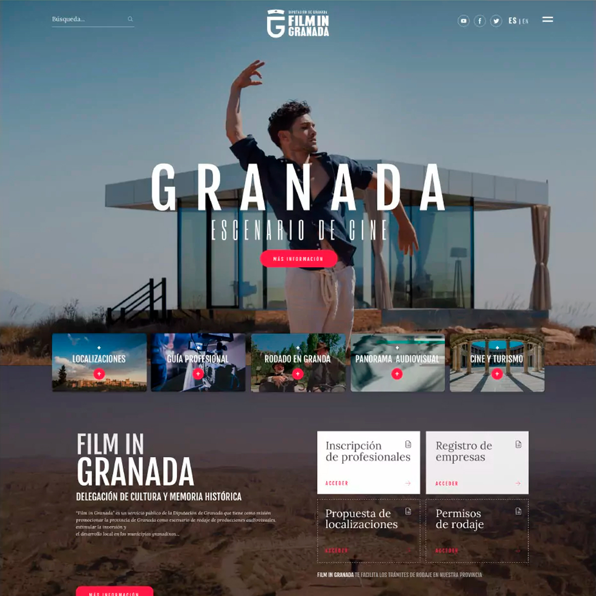 Ejemplo de Diseño y desarrollo web, Investigación y Diseño UX/UI realizado por Squembri para Diputación de Granada y Filmin Granada